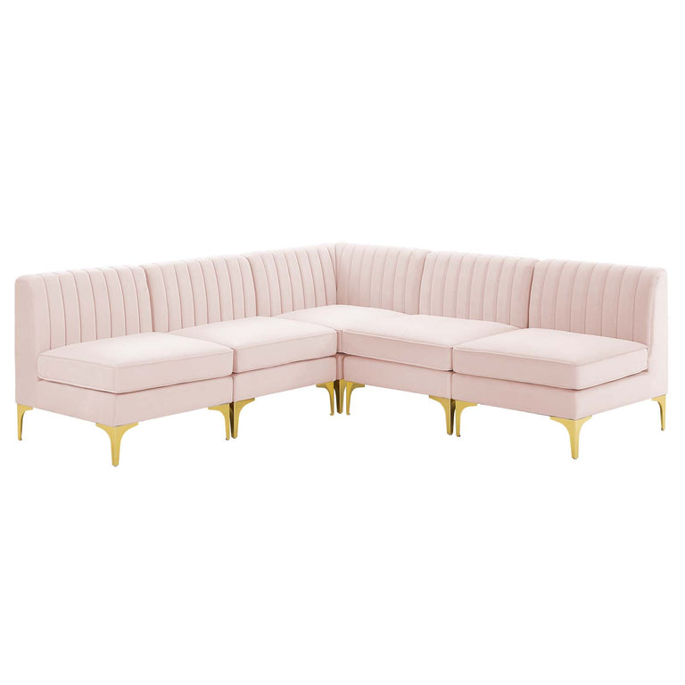 Triumph Channel Tufted Performance Velvet 5-Piece Sectional Sofa in Pink, EEI-4351-PNK