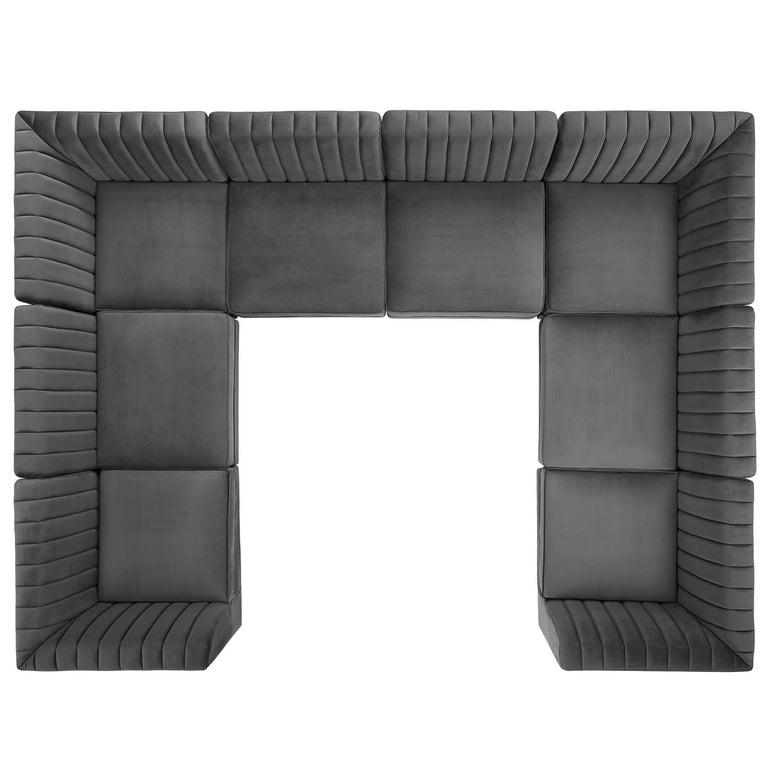 Triumph Channel Tufted Performance Velvet 8-Piece Sectional Sofa in Gray, EEI-4353-GRY
