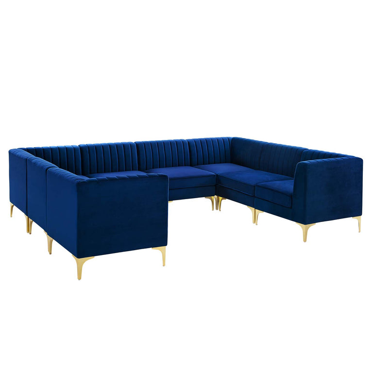 Triumph Channel Tufted Performance Velvet 8-Piece Sectional Sofa in Navy, EEI-4353-NAV
