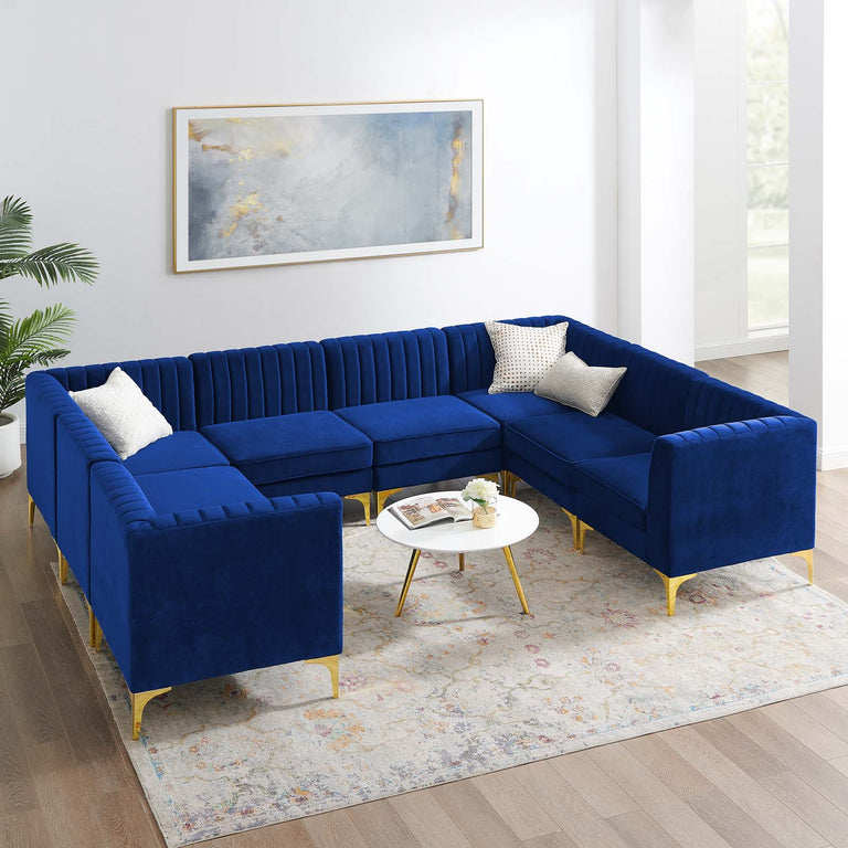 Triumph Channel Tufted Performance Velvet 8-Piece Sectional Sofa in Navy, EEI-4353-NAV