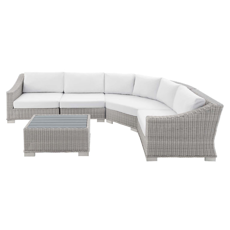 Conway Sunbrella® Outdoor Patio Wicker Rattan 5-Piece Sectional Sofa Set in Light Gray White, EEI-4357-LGR-WHI