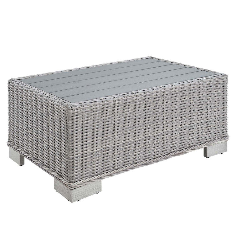 Conway Sunbrella® Outdoor Patio Wicker Rattan 5-Piece Sectional Sofa Set in Light Gray White, EEI-4357-LGR-WHI