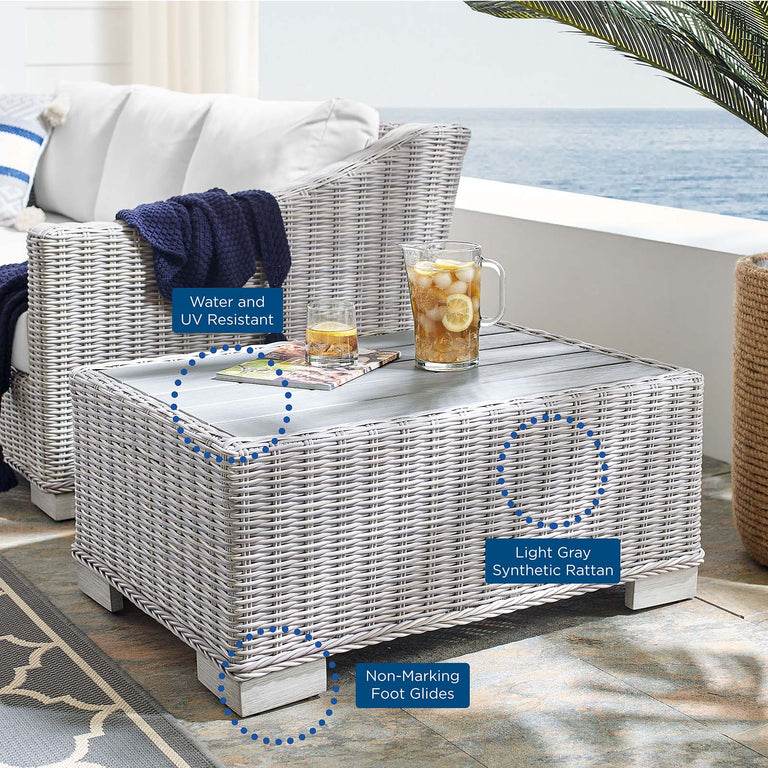 Conway Sunbrella® Outdoor Patio Wicker Rattan 5-Piece Sectional Sofa Set in Light Gray White, EEI-4357-LGR-WHI