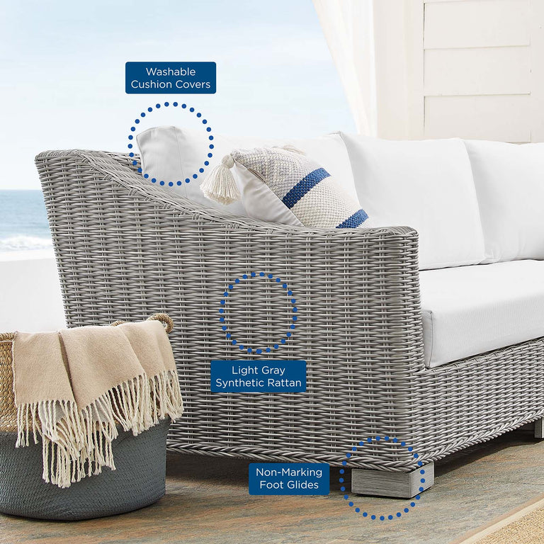 Conway Sunbrella® Outdoor Patio Wicker Rattan 5-Piece Sectional Sofa Set in Light Gray White, EEI-4357-LGR-WHI