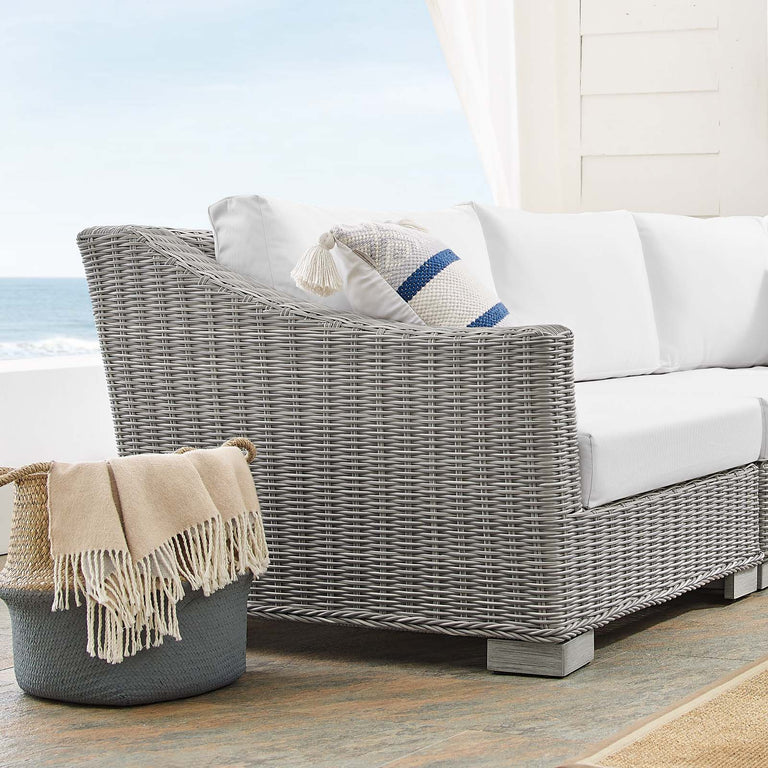 Conway Sunbrella® Outdoor Patio Wicker Rattan 5-Piece Sectional Sofa Set in Light Gray White, EEI-4357-LGR-WHI