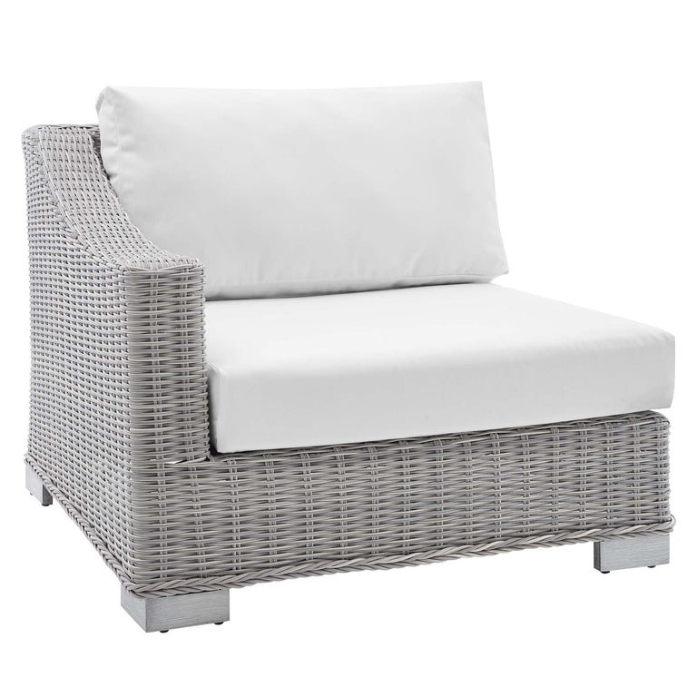 Conway Sunbrella® Outdoor Patio Wicker Rattan 5-Piece Sectional Sofa Set in Light Gray White, EEI-4357-LGR-WHI