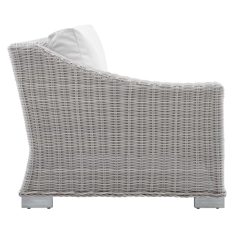 Conway Sunbrella® Outdoor Patio Wicker Rattan 5-Piece Sectional Sofa Set in Light Gray White, EEI-4357-LGR-WHI