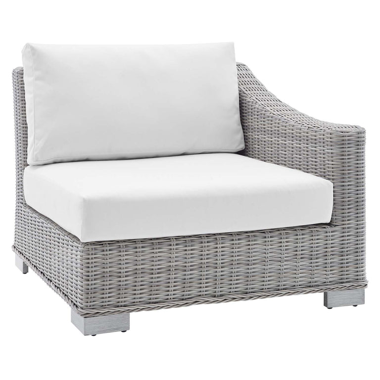Conway Sunbrella® Outdoor Patio Wicker Rattan 5-Piece Sectional Sofa Set in Light Gray White, EEI-4357-LGR-WHI