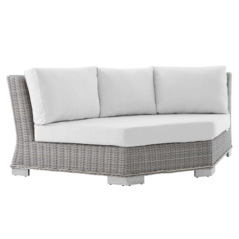 Conway Sunbrella® Outdoor Patio Wicker Rattan 5-Piece Sectional Sofa Set in Light Gray White, EEI-4357-LGR-WHI