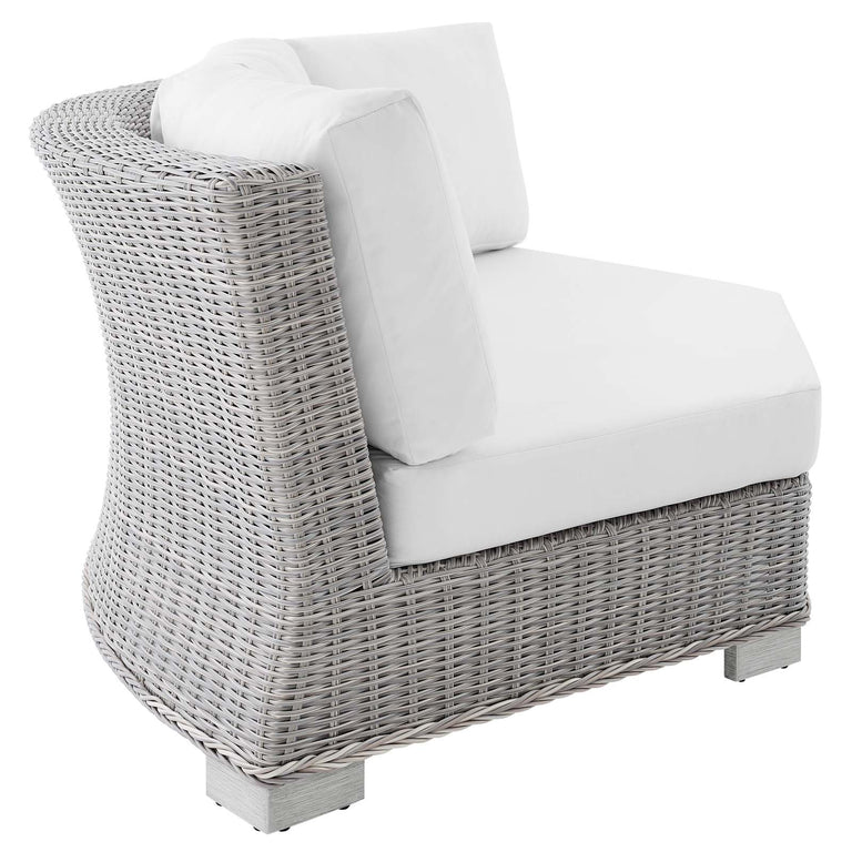 Conway Sunbrella® Outdoor Patio Wicker Rattan 5-Piece Sectional Sofa Set in Light Gray White, EEI-4357-LGR-WHI