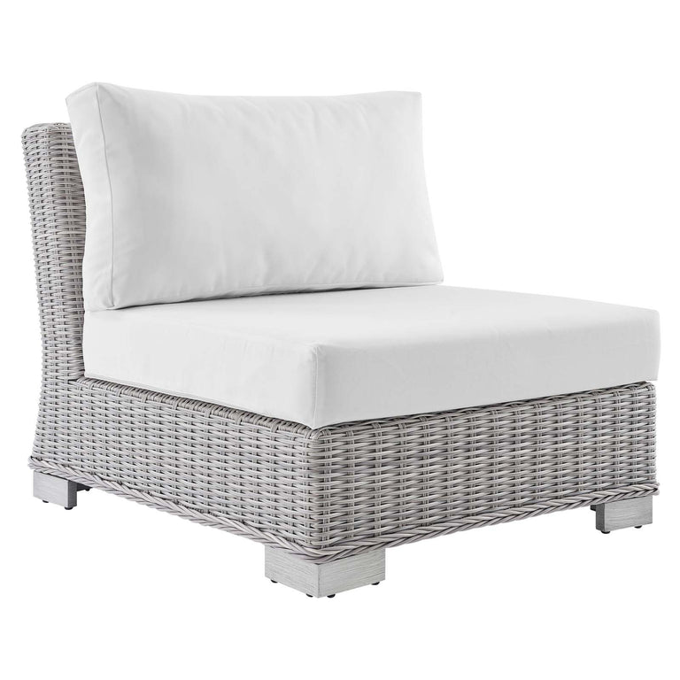 Conway Sunbrella® Outdoor Patio Wicker Rattan 5-Piece Sectional Sofa Set in Light Gray White, EEI-4357-LGR-WHI