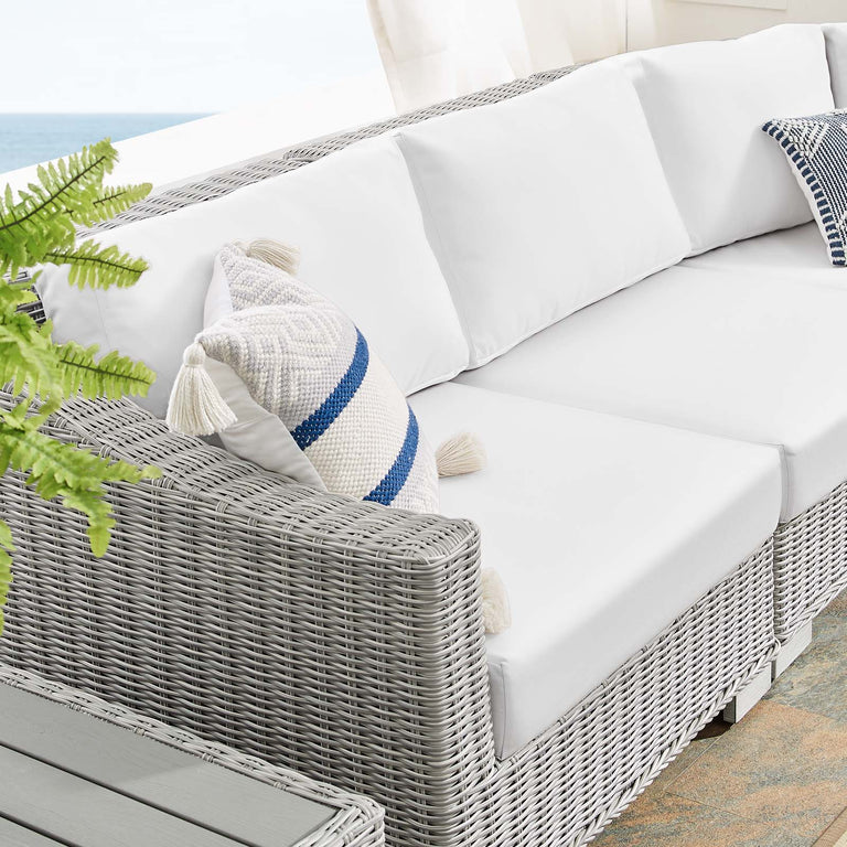 Conway Sunbrella® Outdoor Patio Wicker Rattan 6-Piece Sectional Sofa Set in Light Gray White, EEI-4358-LGR-WHI