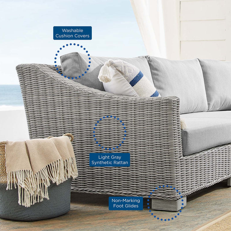 Conway Sunbrella® Outdoor Patio Wicker Rattan 9-Piece Sectional Sofa Set in Light Gray Gray, EEI-4360-LGR-GRY