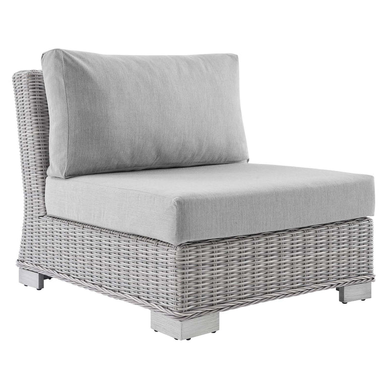 Conway Sunbrella® Outdoor Patio Wicker Rattan 9-Piece Sectional Sofa Set in Light Gray Gray, EEI-4360-LGR-GRY