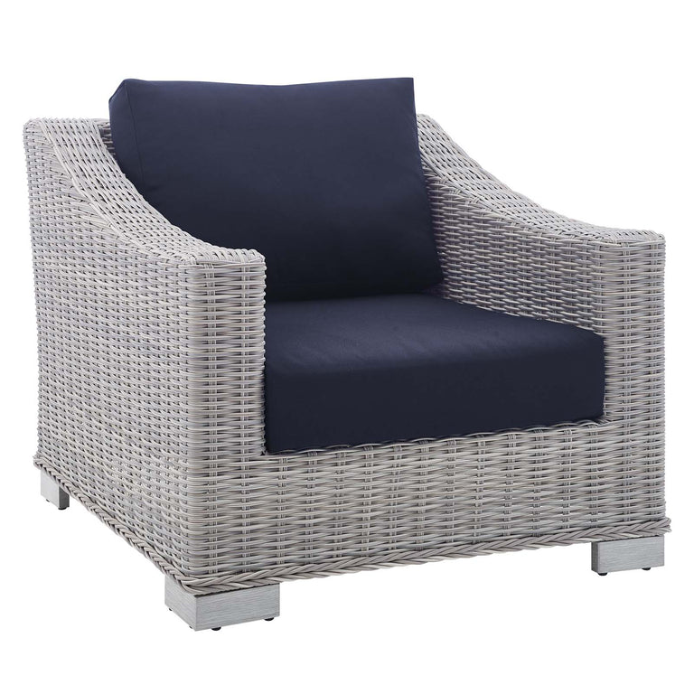 Conway Sunbrella® Outdoor Patio Wicker Rattan 9-Piece Sectional Sofa Set in Light Gray Navy, EEI-4360-LGR-NAV