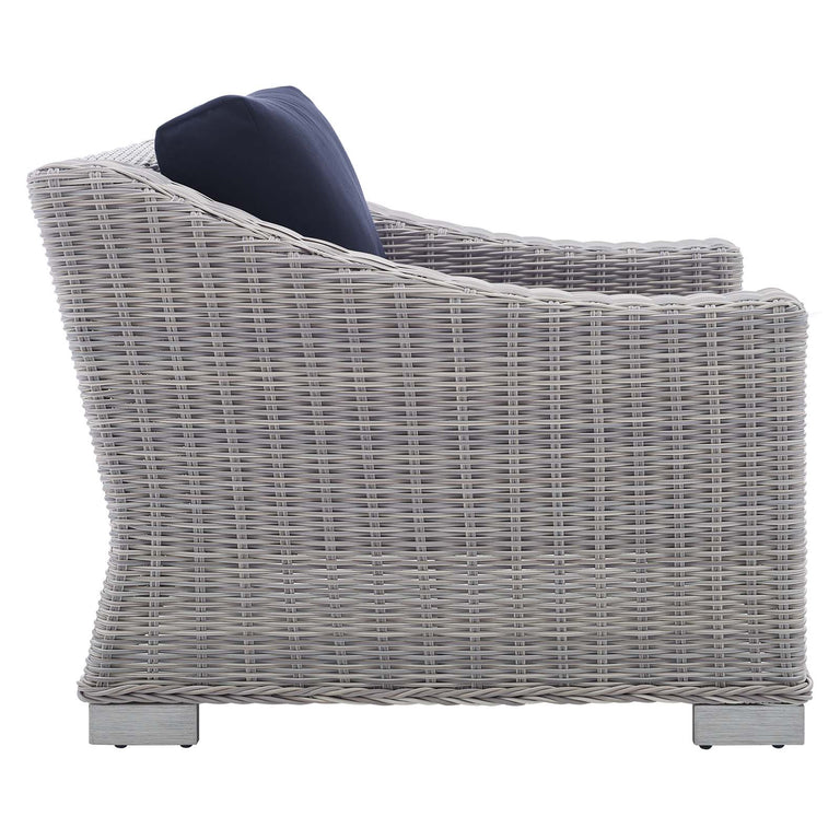 Conway Sunbrella® Outdoor Patio Wicker Rattan 9-Piece Sectional Sofa Set in Light Gray Navy, EEI-4360-LGR-NAV