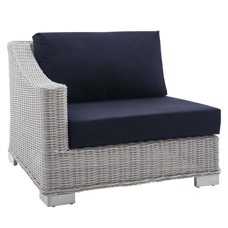Conway Sunbrella® Outdoor Patio Wicker Rattan 9-Piece Sectional Sofa Set in Light Gray Navy, EEI-4360-LGR-NAV