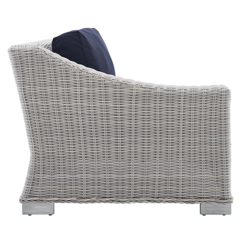 Conway Sunbrella® Outdoor Patio Wicker Rattan 9-Piece Sectional Sofa Set in Light Gray Navy, EEI-4360-LGR-NAV