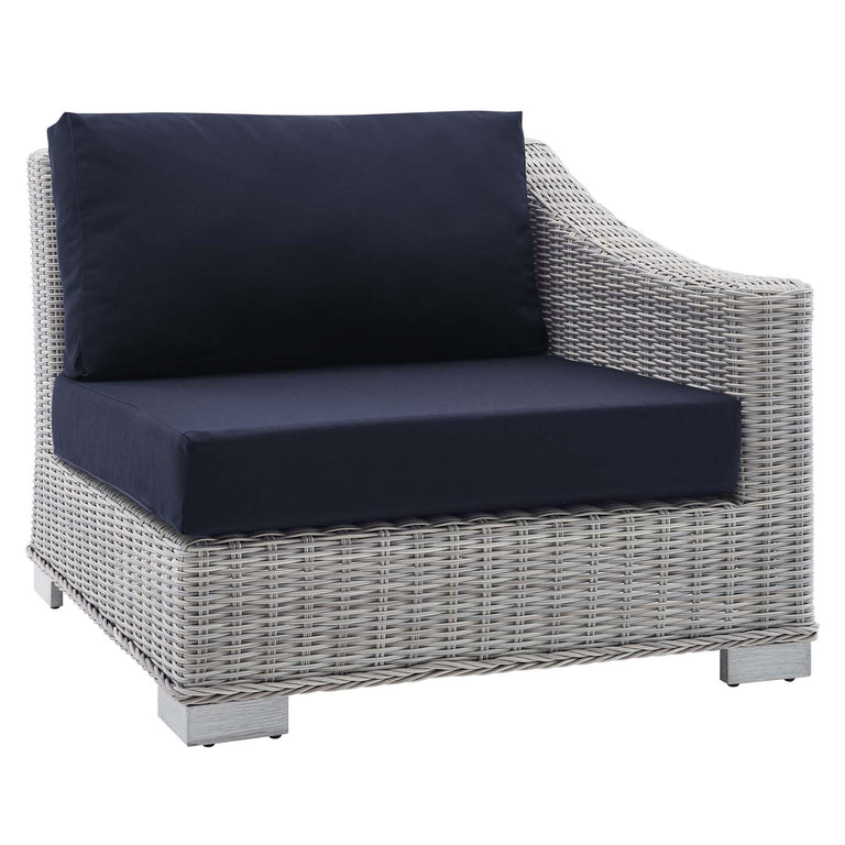 Conway Sunbrella® Outdoor Patio Wicker Rattan 9-Piece Sectional Sofa Set in Light Gray Navy, EEI-4360-LGR-NAV