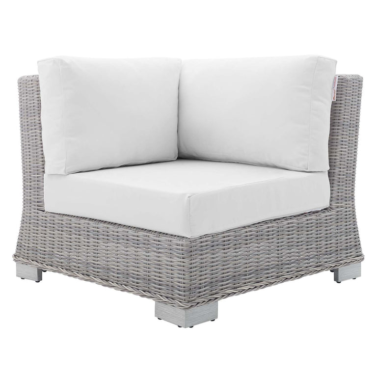 Conway Sunbrella® Outdoor Patio Wicker Rattan 9-Piece Sectional Sofa Set in Light Gray White, EEI-4360-LGR-WHI