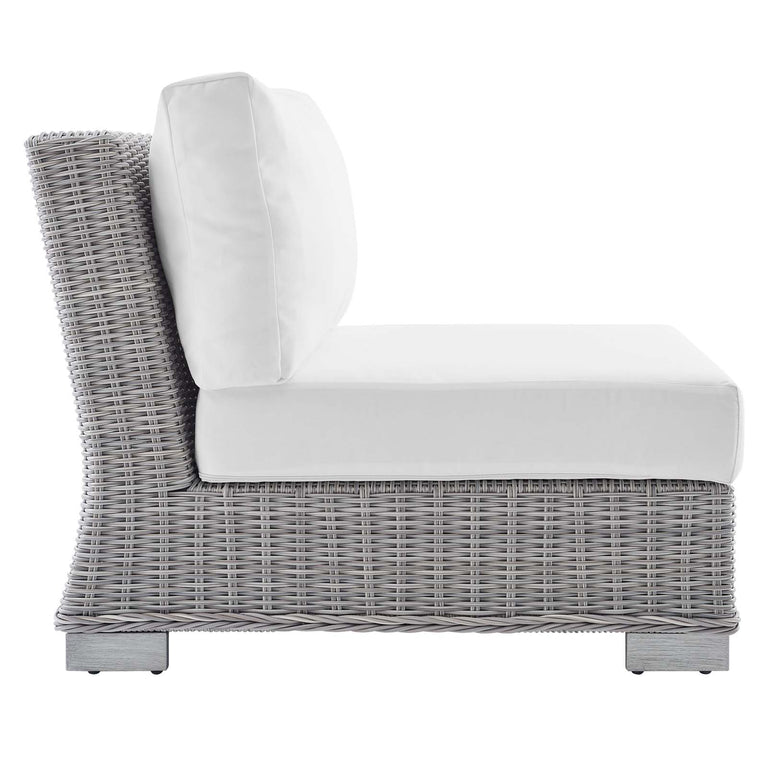 Conway Sunbrella® Outdoor Patio Wicker Rattan 9-Piece Sectional Sofa Set in Light Gray White, EEI-4360-LGR-WHI