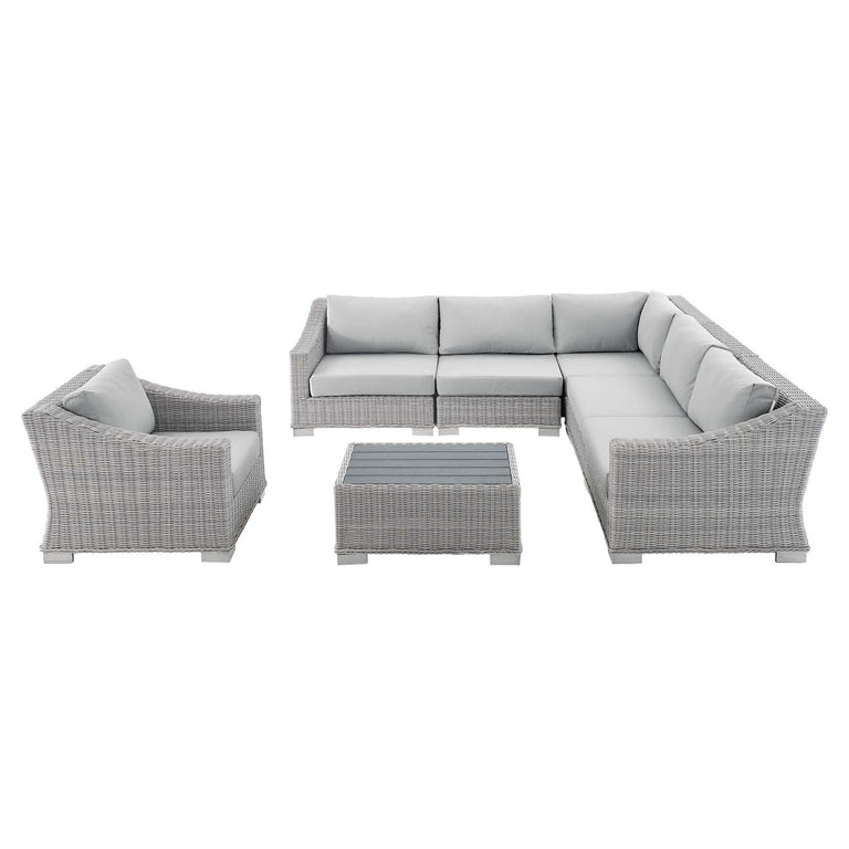 Conway Sunbrella® Outdoor Patio Wicker Rattan 7-Piece Sectional Sofa Set in Light Gray Gray, EEI-4362-LGR-GRY