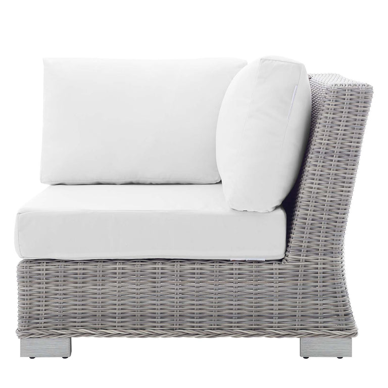 Conway Sunbrella® Outdoor Patio Wicker Rattan 7-Piece Sectional Sofa Set in Light Gray White, EEI-4362-LGR-WHI