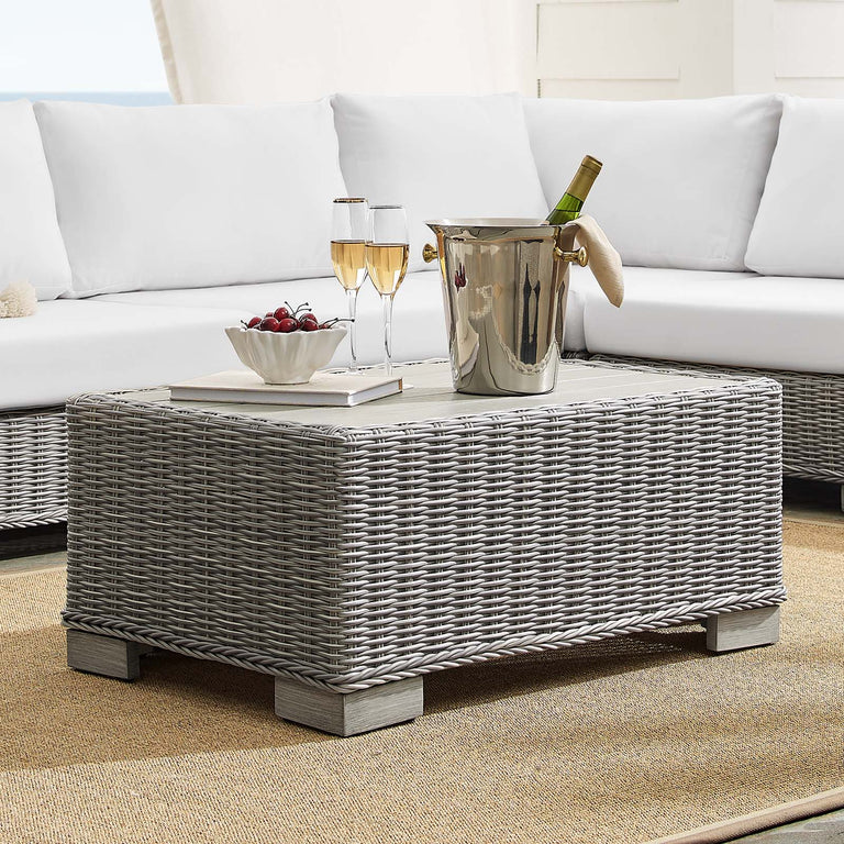 Conway Sunbrella® Outdoor Patio Wicker Rattan 7-Piece Sectional Sofa Set in Light Gray White, EEI-4362-LGR-WHI