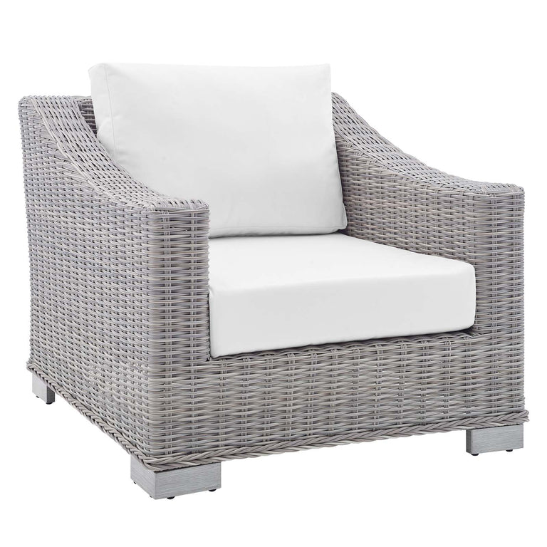 Conway Sunbrella® Outdoor Patio Wicker Rattan 7-Piece Sectional Sofa Set in Light Gray White, EEI-4362-LGR-WHI