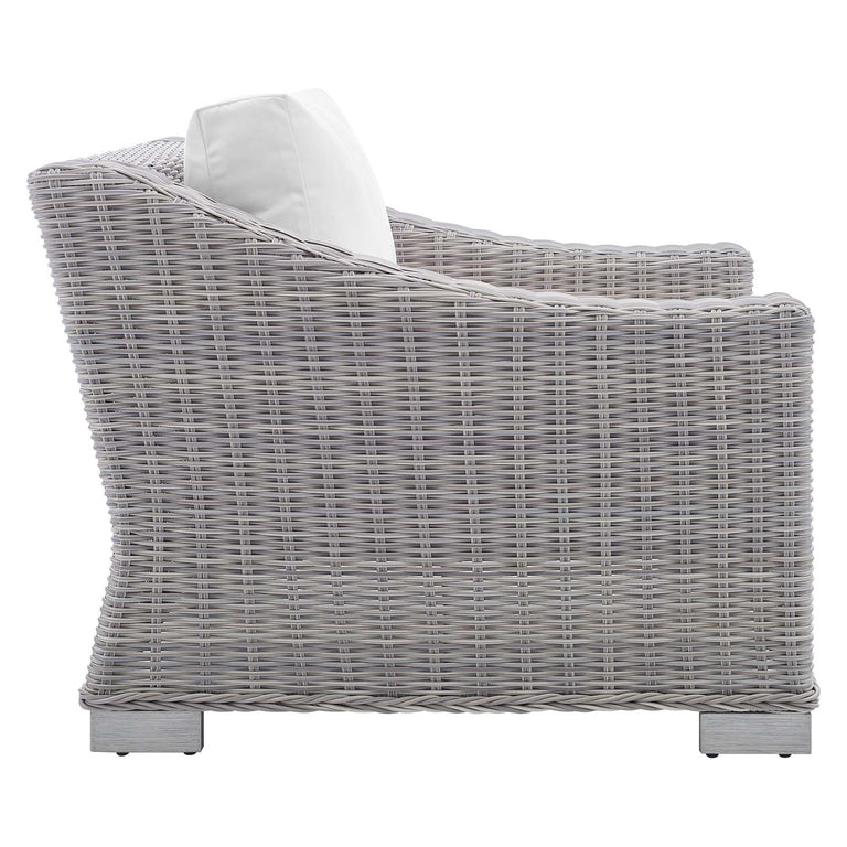 Conway Sunbrella® Outdoor Patio Wicker Rattan 7-Piece Sectional Sofa Set in Light Gray White, EEI-4362-LGR-WHI