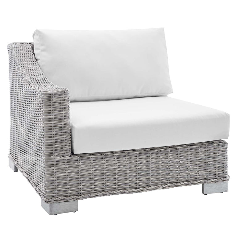 Conway Sunbrella® Outdoor Patio Wicker Rattan 7-Piece Sectional Sofa Set in Light Gray White, EEI-4362-LGR-WHI