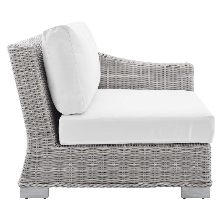 Conway Sunbrella® Outdoor Patio Wicker Rattan 7-Piece Sectional Sofa Set in Light Gray White, EEI-4362-LGR-WHI