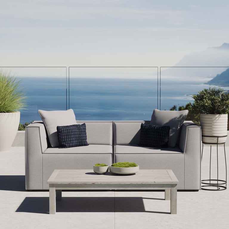 Saybrook Outdoor Patio Upholstered 2-Piece Sectional Sofa Loveseat in Gray, EEI-4377-GRY