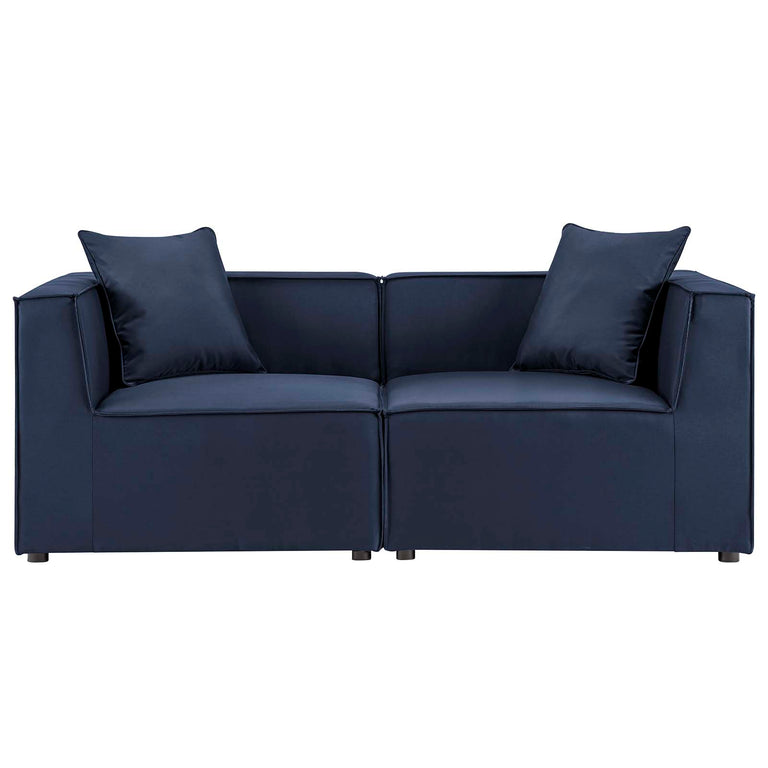 Saybrook Outdoor Patio Upholstered 2-Piece Sectional Sofa Loveseat in Navy, EEI-4377-NAV