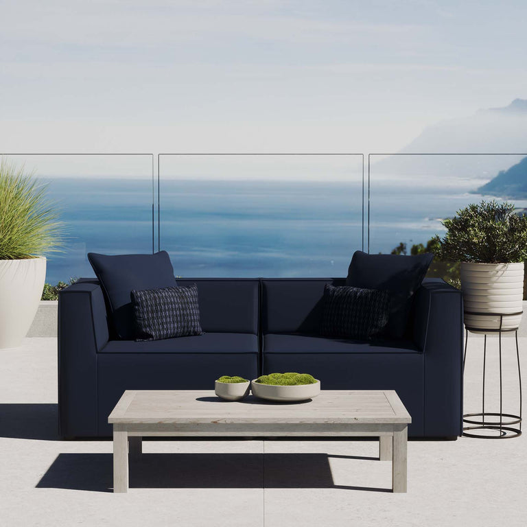 Saybrook Outdoor Patio Upholstered 2-Piece Sectional Sofa Loveseat in Navy, EEI-4377-NAV
