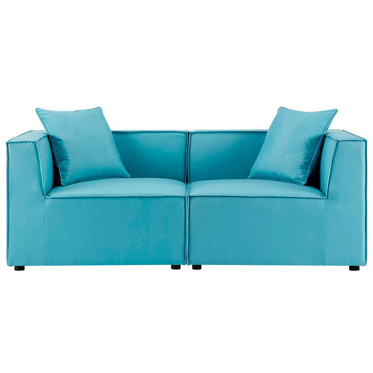 Saybrook Outdoor Patio Upholstered 2-Piece Sectional Sofa Loveseat in Turquoise, EEI-4377-TUR