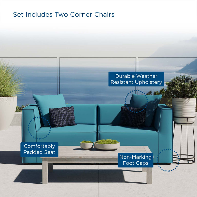 Saybrook Outdoor Patio Upholstered 2-Piece Sectional Sofa Loveseat in Turquoise, EEI-4377-TUR