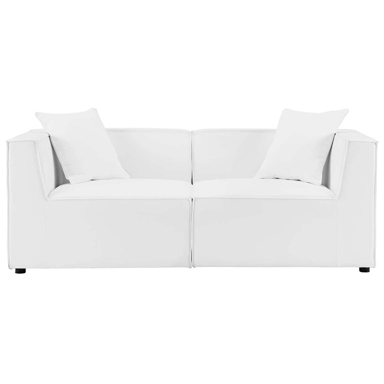 Saybrook Outdoor Patio Upholstered 2-Piece Sectional Sofa Loveseat in White, EEI-4377-WHI
