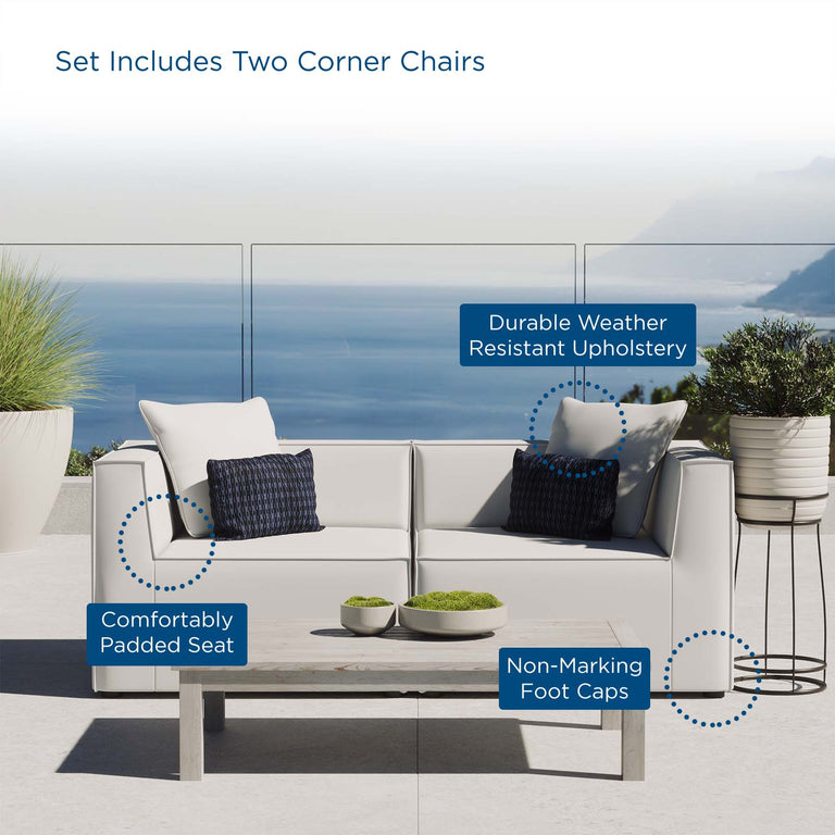 Saybrook Outdoor Patio Upholstered 2-Piece Sectional Sofa Loveseat in White, EEI-4377-WHI
