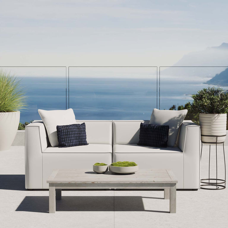 Saybrook Outdoor Patio Upholstered 2-Piece Sectional Sofa Loveseat in White, EEI-4377-WHI