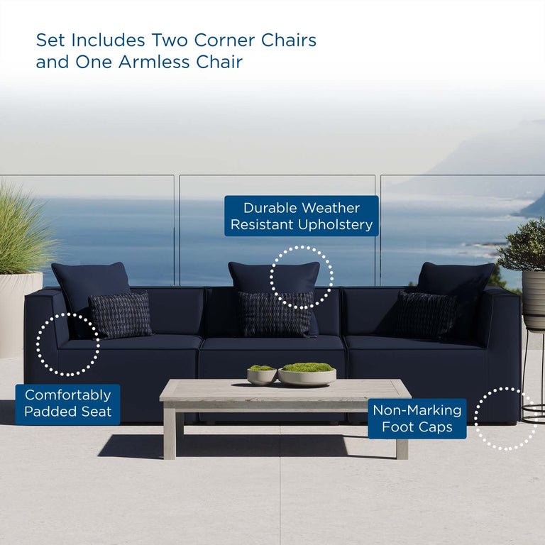 Saybrook Outdoor Patio Upholstered 3-Piece Sectional Sofa in Navy, EEI-4379-NAV