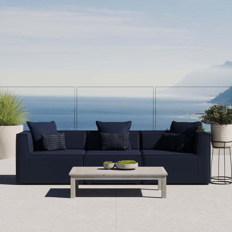 Saybrook Outdoor Patio Upholstered 3-Piece Sectional Sofa in Navy, EEI-4379-NAV