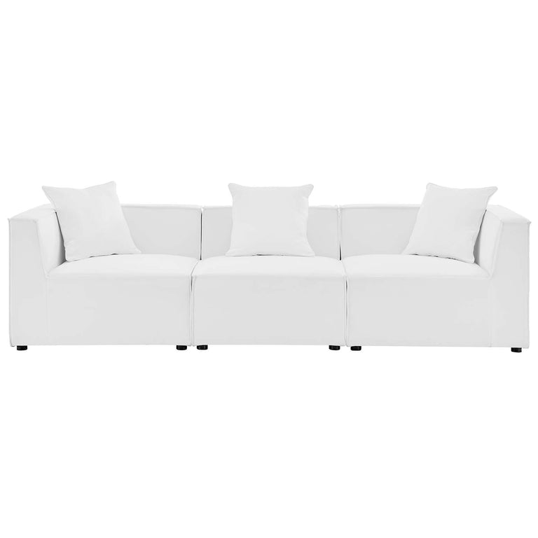 Saybrook Outdoor Patio Upholstered 3-Piece Sectional Sofa in White, EEI-4379-WHI