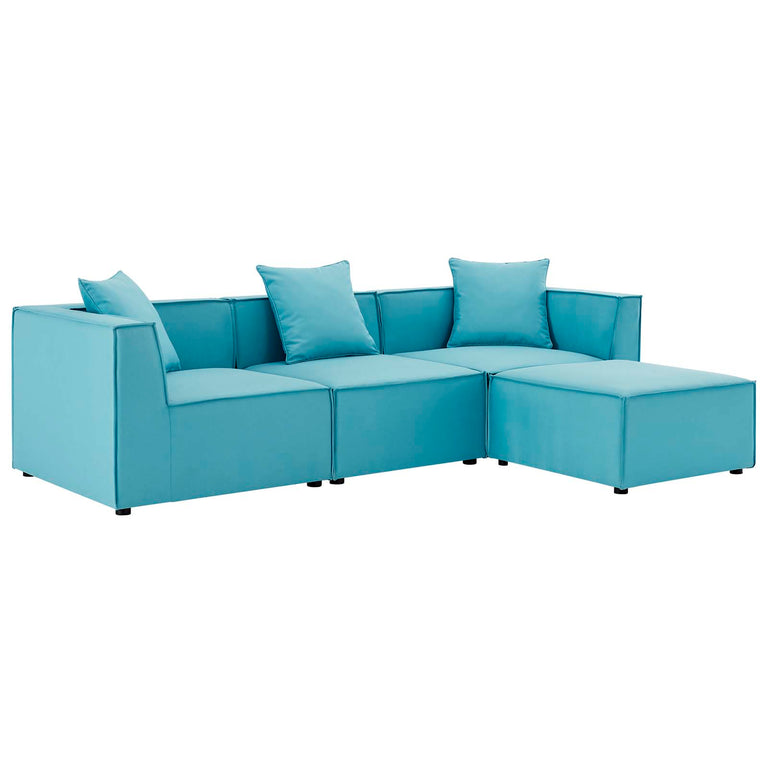 Saybrook Outdoor Patio Upholstered 4-Piece Sectional Sofa in Turquoise, EEI-4380-TUR