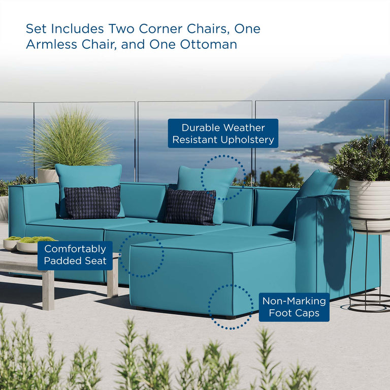 Saybrook Outdoor Patio Upholstered 4-Piece Sectional Sofa in Turquoise, EEI-4380-TUR