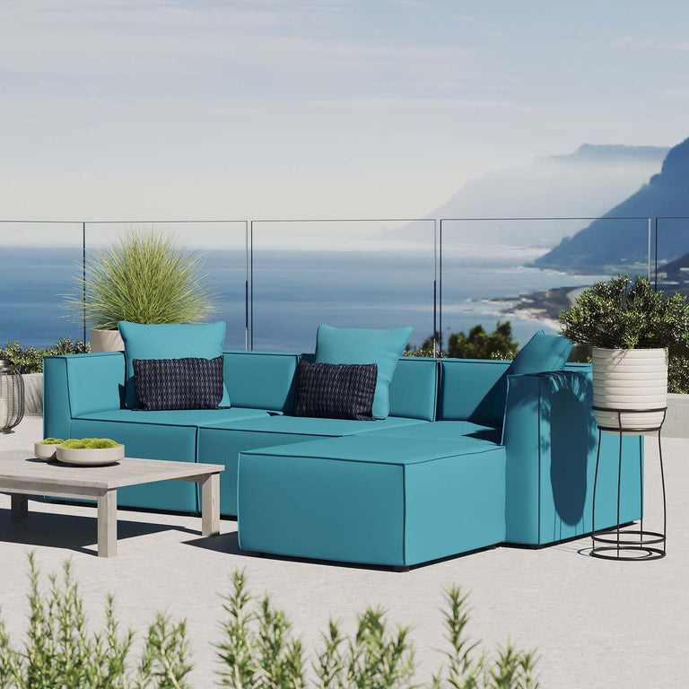 Saybrook Outdoor Patio Upholstered 4-Piece Sectional Sofa in Turquoise, EEI-4380-TUR