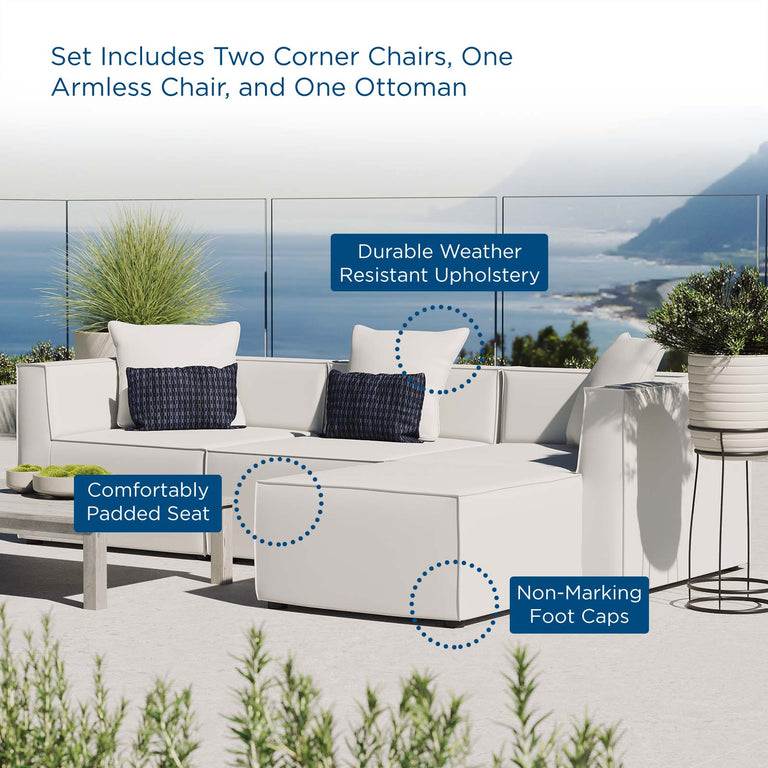 Saybrook Outdoor Patio Upholstered 4-Piece Sectional Sofa in White, EEI-4380-WHI