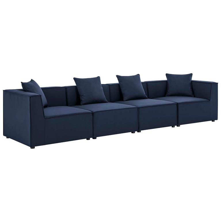Saybrook Outdoor Patio Upholstered 4-Piece Sectional Sofa in Navy, EEI-4381-NAV