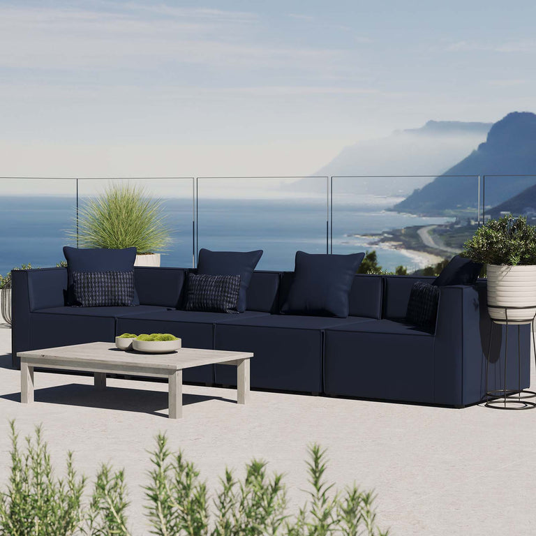 Saybrook Outdoor Patio Upholstered 4-Piece Sectional Sofa in Navy, EEI-4381-NAV