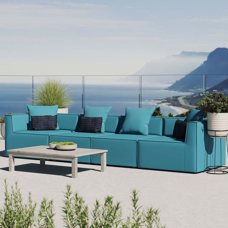 Saybrook Outdoor Patio Upholstered 4-Piece Sectional Sofa in Turquoise, EEI-4381-TUR